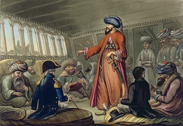 Ein Mameluke überbringt eine Nachricht von Mourad Bey, graviert von Joseph Constantine Stadler (fl.1780-1812) veröffentlicht von I. White, London, 1801